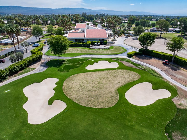 Overhead view of the newly contoured green on Hole 3, showcasing updated design features and strategic layout.