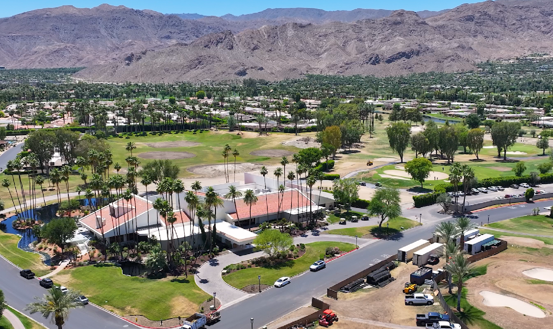 The Springs clubhouse surrounded by the irrigation and golf project construction